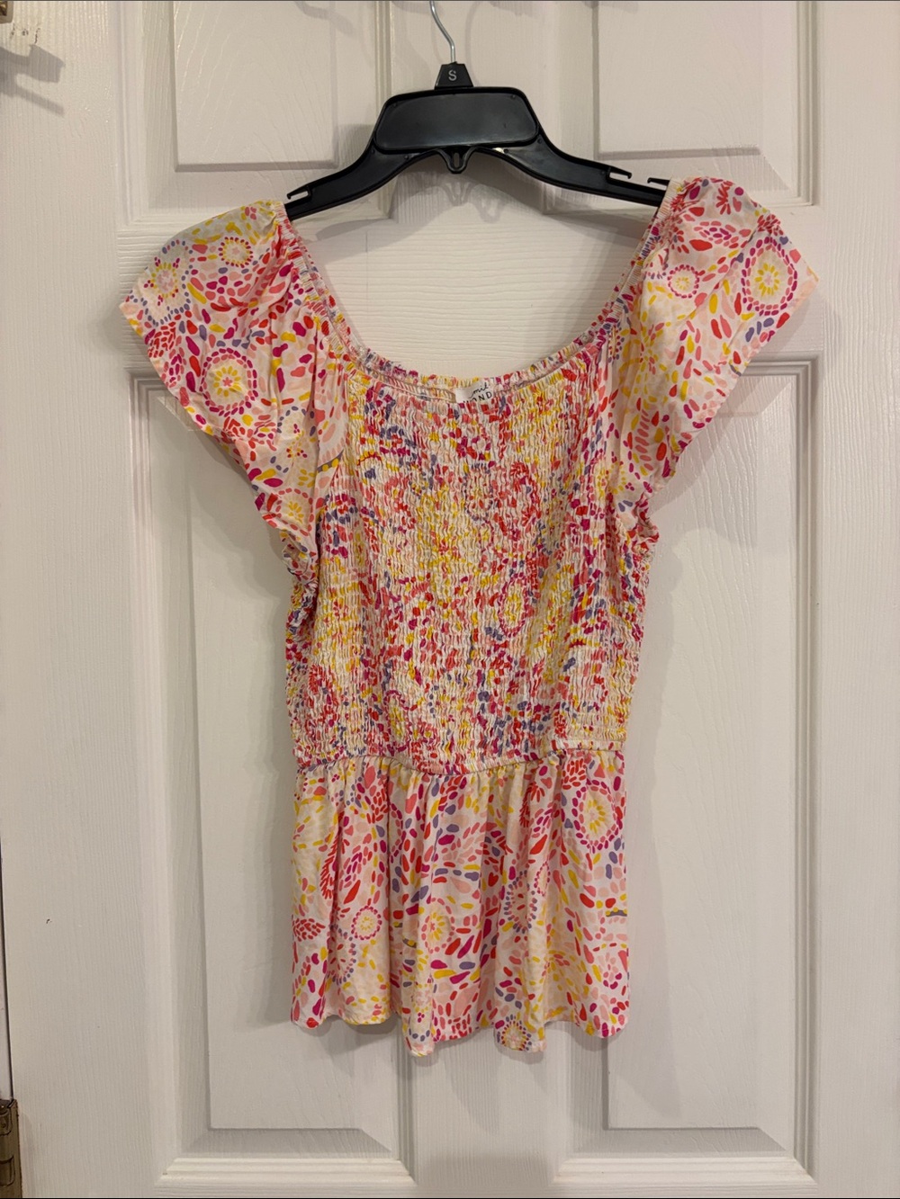 Smocked Flutter-Sleeve Blouse